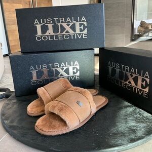 Australia Luxe Collective Tan Slippers Comfort Color Chestnut
